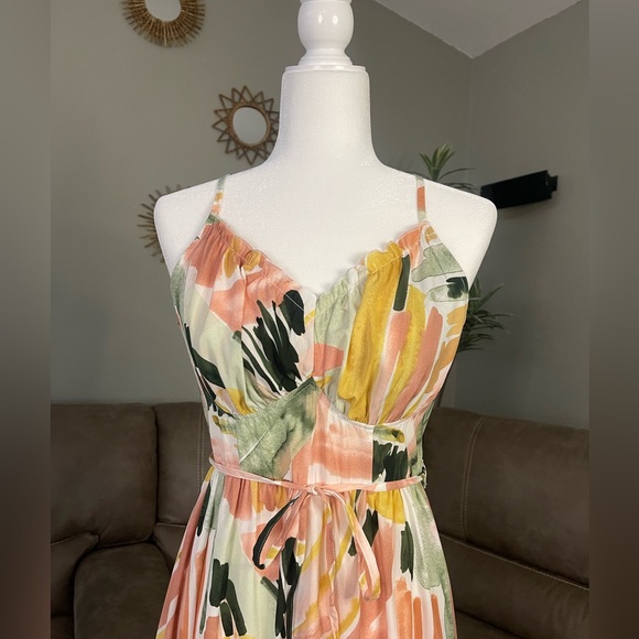 GORGEOUS New Watercolor Spaghetti Strap Summer Dress Sz L Large - Picture 5 of 12